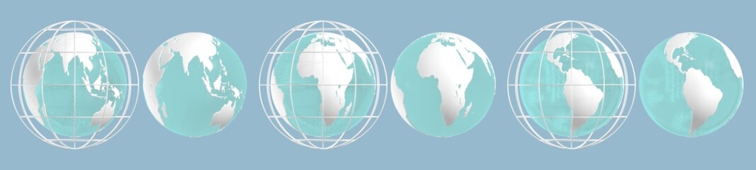A globe with a cage around it, to protect it, placed on a white outdoor surface.3d illustration
