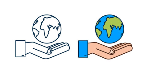 Abstract illustration with earth in hands. Happy earth day. Planet sign. Hand draw.