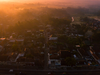 Rural landscape of countryside in the morning in foggy weather. Central Java, Indonesia