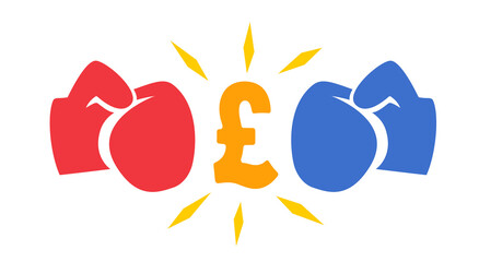 Vector vintage logo for a boxing with gloves and British pound sign. Illustration of Inflation and the UK pound crisis.