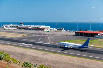Airplane taking off in Madeira airport