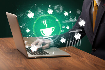 Business hand working on laptop, successful business concept