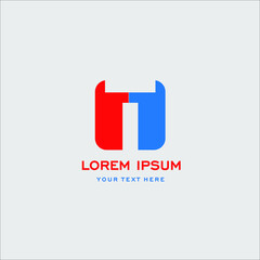 Letter T business corporate logo. Simple and clean flat design of letter T in blue and red color vector logo template.