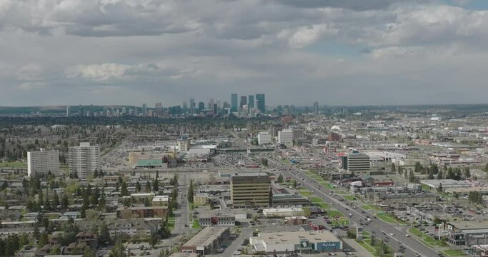 Aerial of Calgary Downtown From Macleod Trail 