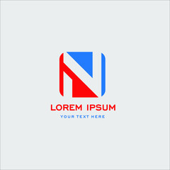 Letter N business corporate logo. Simple and clean flat design of letter N in blue and red color vector logo template.