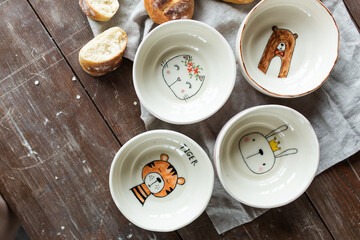 Art handmade ceramic dish with paintings