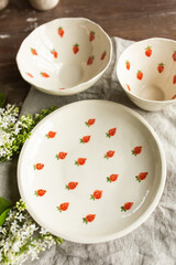 Art handmade ceramic dish with paintings