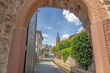 View through the historic city gate of the German town Langen near Frankfurt in southern Hesse,...