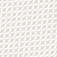 Subtle vector seamless pattern. Abstract minimal background with diagonal wavy mesh, lattice, curved grid. Beige colored graphic texture of weaving, net, lace. Elegant repeat design for print, decor