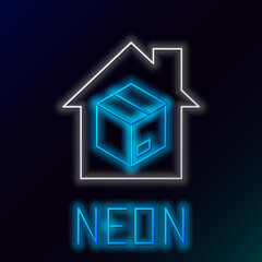 Glowing neon line Home delivery services icon isolated on black background. Colorful outline concept. Vector