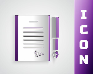 Paper cut Marriage contract icon isolated on grey background. Wedding certificate. Paper art style. Vector