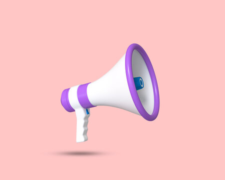 Megaphone 3D icon. Loudspeaker 3D symbol. Announcement speaker. hand speaker symbol. Marketing time concept. Social media, Advertising and promotion. 3D Rendered Illustration.