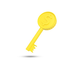 Dollar Golden key 3D icon. A gold key with dollar sign. Concept of financial success. 3D rendered illustration.