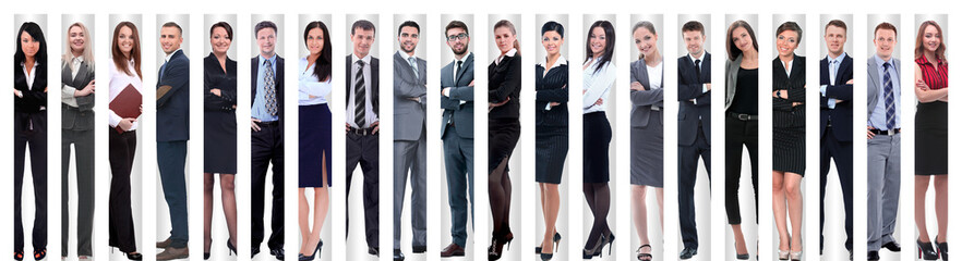 panoramic collage of a group of successful young business people.