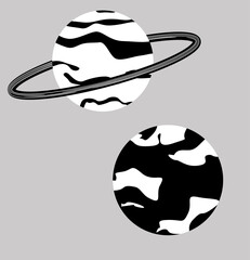 planets vector icons, isolated on grey background. Black and white style, astronomy object, science style. Space, universe, star