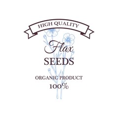 Hand drawn vintage flax seeds logo isolated on white. Vector illustration in sketch style
