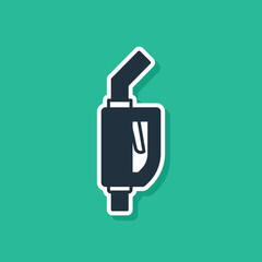 Fototapeta premium Blue Gasoline pump nozzle icon isolated on green background. Fuel pump petrol station. Refuel service sign. Gas station icon. Vector