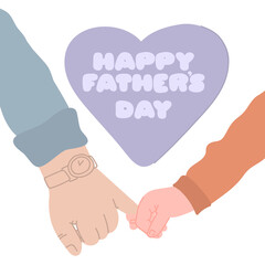 Happy Fathers Day. Vector illustration. Man, dad, father holds the hand of child. Celebrating Father's Day, banner or poster.