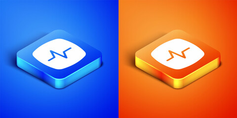 Isometric Heart rate icon isolated on blue and orange background. Heartbeat sign. Heart pulse icon. Cardiogram icon. Square button. Vector