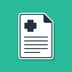 Obraz premium Blue Medical clipboard with clinical record icon isolated on green background. Prescription, medical check marks report. Vector