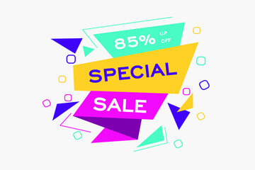 Discounts up to 85%. Special sale, end of season special offer banner. sale banner template design background. Concept design banner typography vector illustration.