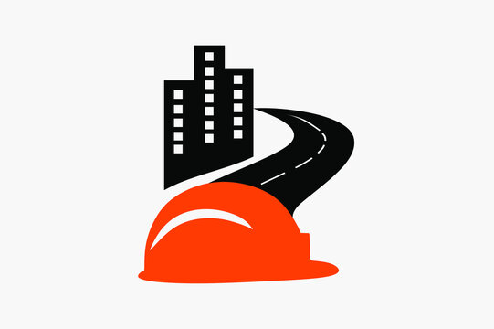 construction company logo. building, asphalt, helmet.