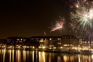 fireworks over the river in Copenhagen Denmark 