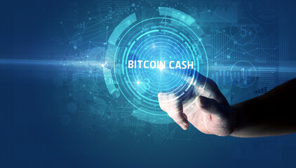 Hand touching business concept button