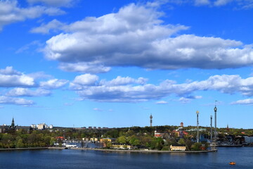Fototapeta na wymiar City landscape view over the Swedish capital Stockholm. One central part of Sweden. Spring 2022.