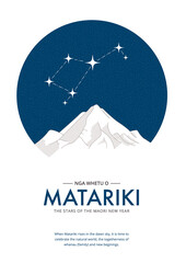 NZ Matariki Maori New Year Stars. Nga Whetu O Matariki (The Nine Stars of Matariki) © Joanne