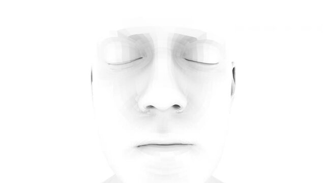 Anatomy 1007: 3D animation of a mans head rotating on a white background (Loop).