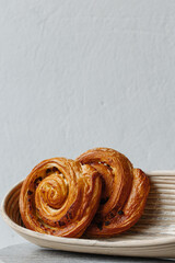 Close up of Pain aux raisins or Dutch 