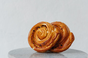 Close up of Pain aux raisins or Dutch 