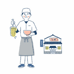 蕎麦屋の男性店員と店