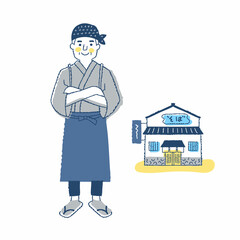 蕎麦屋の男性店員と店