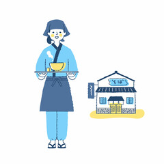 蕎麦屋の女性店員と店