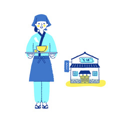 蕎麦屋の女性店員と店