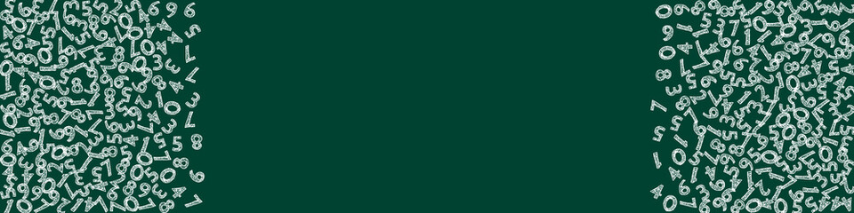 Falling handdrawn chalk numbers. Math study concept with flying digits. Excellent back to school mathematics banner on blackboard background. Falling numbers vector illustration.