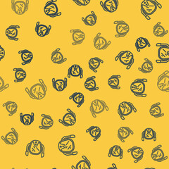 Blue line Diving mask icon isolated seamless pattern on yellow background. Extreme sport. Diving underwater equipment. Vector