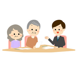 相談員と相談している老夫婦