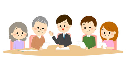 ファイナンシャルプランナーと相続について協議する家族