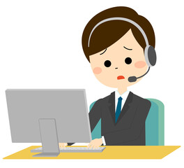対応できず落ち込んでいるオペレーターの男性