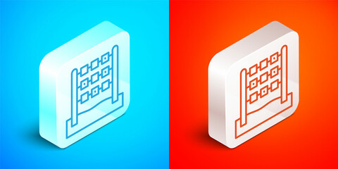 Isometric line Tic tac toe game icon isolated on blue and red background. Silver square button. Vector