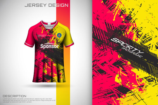 Abstract Textured Sports Jersey Design T-shirt For Racing, Football, Gaming, Motocross, Cycling. Mockup Vector Design Template.