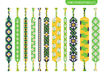 Yellow flower handmade friendship bracelets set of threads or beads. Macrame normal pattern tutorial.
