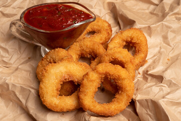 Fried squid rings. Breaded squid. Snack beer.