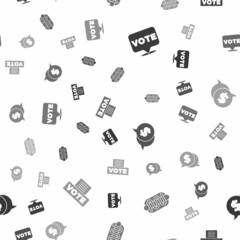 Set Vote, Hotdog sandwich, Coin money with dollar and box on seamless pattern. Vector