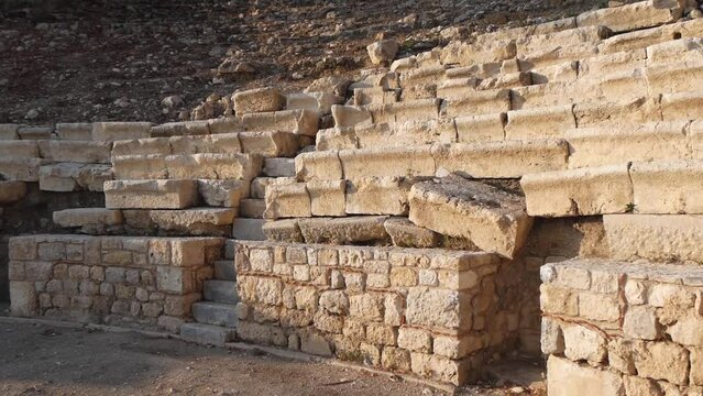 Part Of The Ruins Of An Ancient Stone Theater With Stairs And Benches
