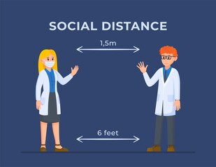 Vector illustration of social distance. Preventive measures. Steps for protection. 