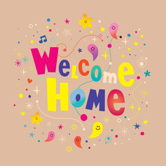 Fototapeta premium Welcome home - unique banner with cute little characters 
